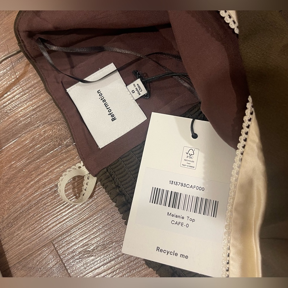 NEW Never Worn Reformation Brown Tank Top with Lace Detailing - Picture 6 of 7
